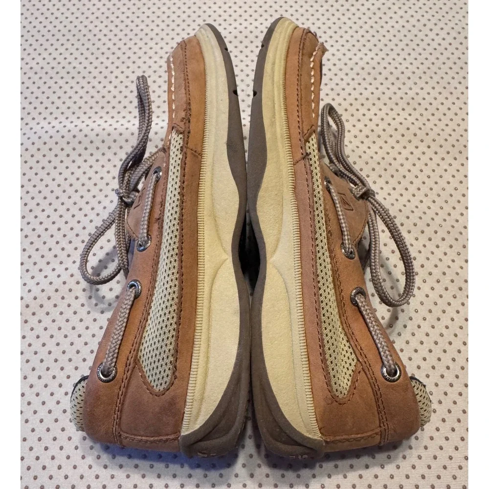 Sperry Top-Sider Kids Billfish Tan Leather Mesh Boat Shoes Loafers Size 2.5M
